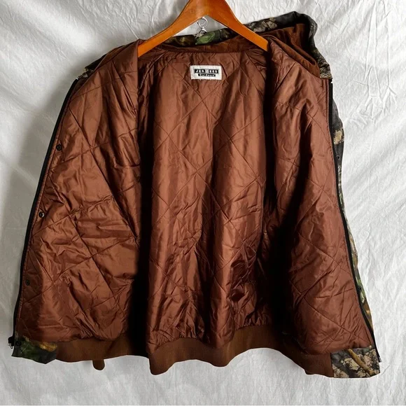 Vintage Jerzees Outdoors Jacket Men L Big Wood Camo Hooded Bomber Quilt Lined